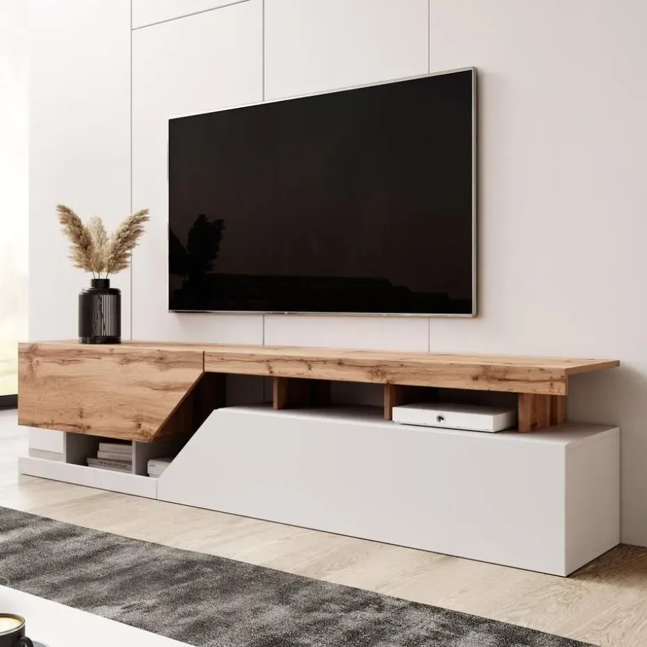 Meubella - TV-Meubel Canberra - Eiken - Wit - 200 cm