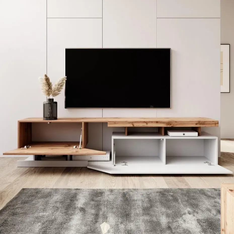 Meubella - TV-Meubel Canberra - Eiken - Wit - 200 cm