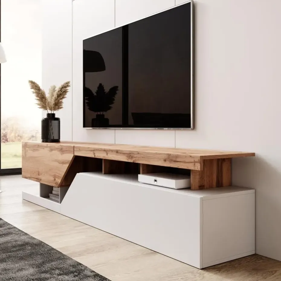 Meubella - TV-Meubel Canberra - Eiken - Wit - 200 cm