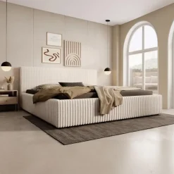 Meubella - Tweepersoonsbed Infinity - Beige - Fluffy ribstof - 180x200 cm