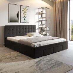 Meubella - Tweepersoonsbed Milo - Zwart - 160x200 cm