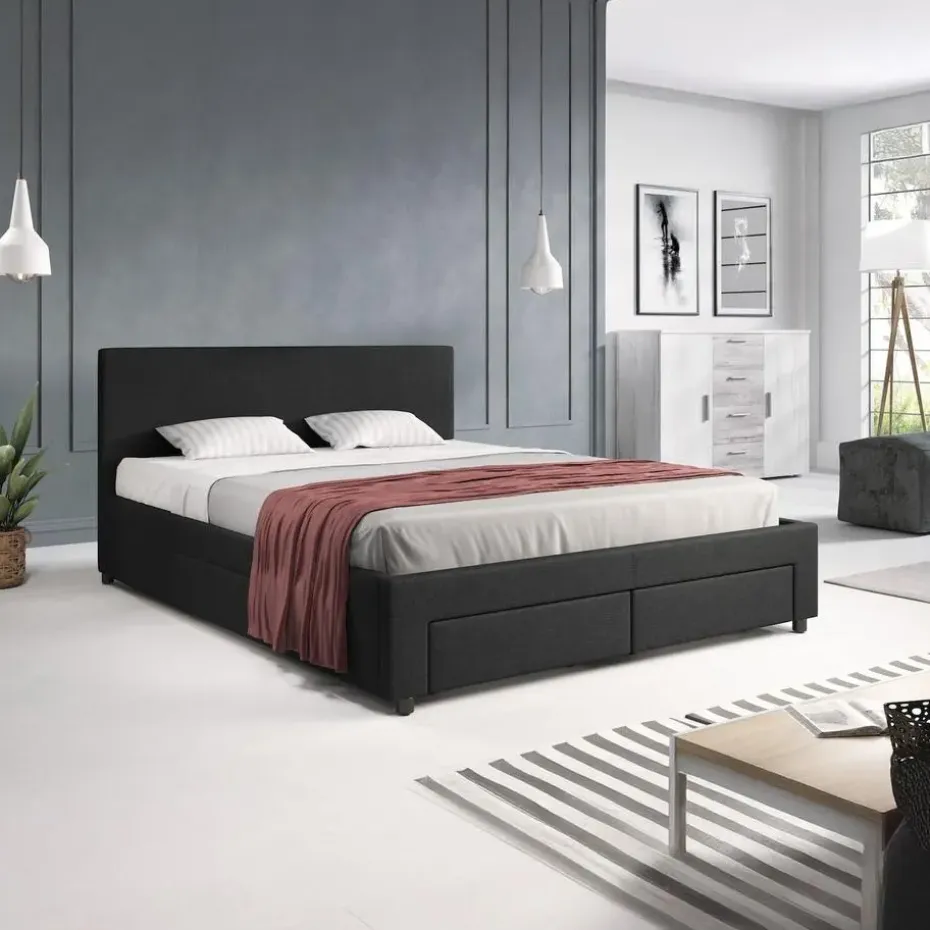 Meubella - Tweepersoonsbed Suente - Zwart - 160x200 cm