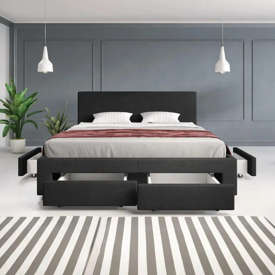 Meubella - Tweepersoonsbed Suente - Zwart - 160x200 cm