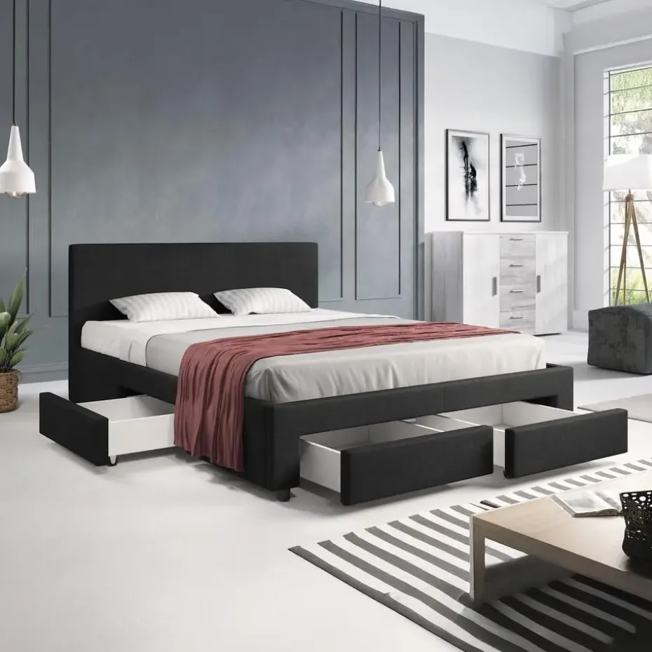 Meubella - Tweepersoonsbed Suente - Zwart - 160x200 cm