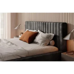 Meubella - Tweepersoonsbed Ventum - Donkergrijs velvet - 160x200 cm