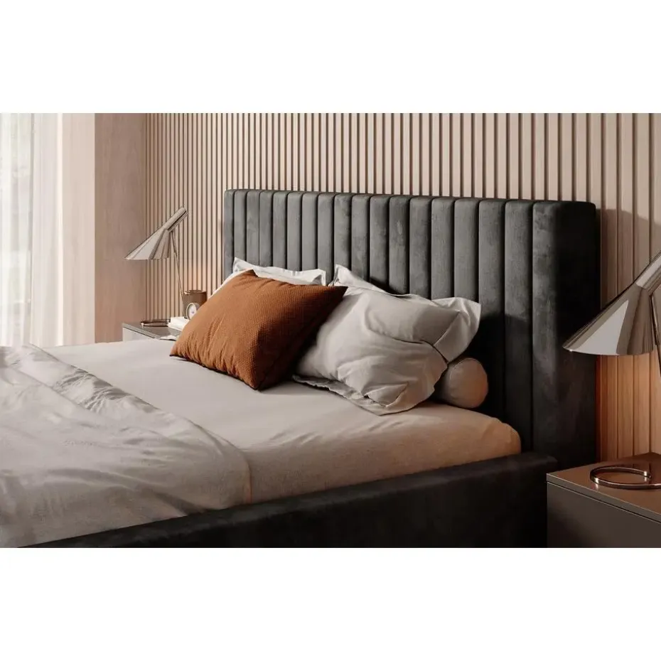 Meubella - Tweepersoonsbed Ventum - Donkergrijs velvet - 160x200 cm