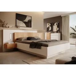 Meubella - Tweepersoonsbed Three - Wit - Eiken - 160x200 cm