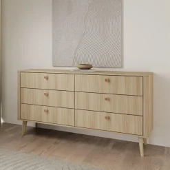 Meubella - Voorne - Ladekast met 6 lades - Eiken - 163x38x83 cm