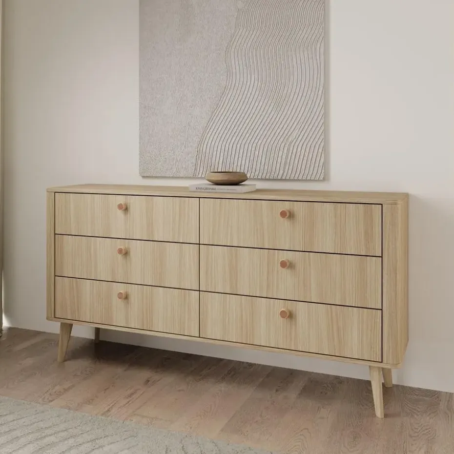 Meubella - Voorne - Ladekast met 6 lades - Eiken - 163x38x83 cm