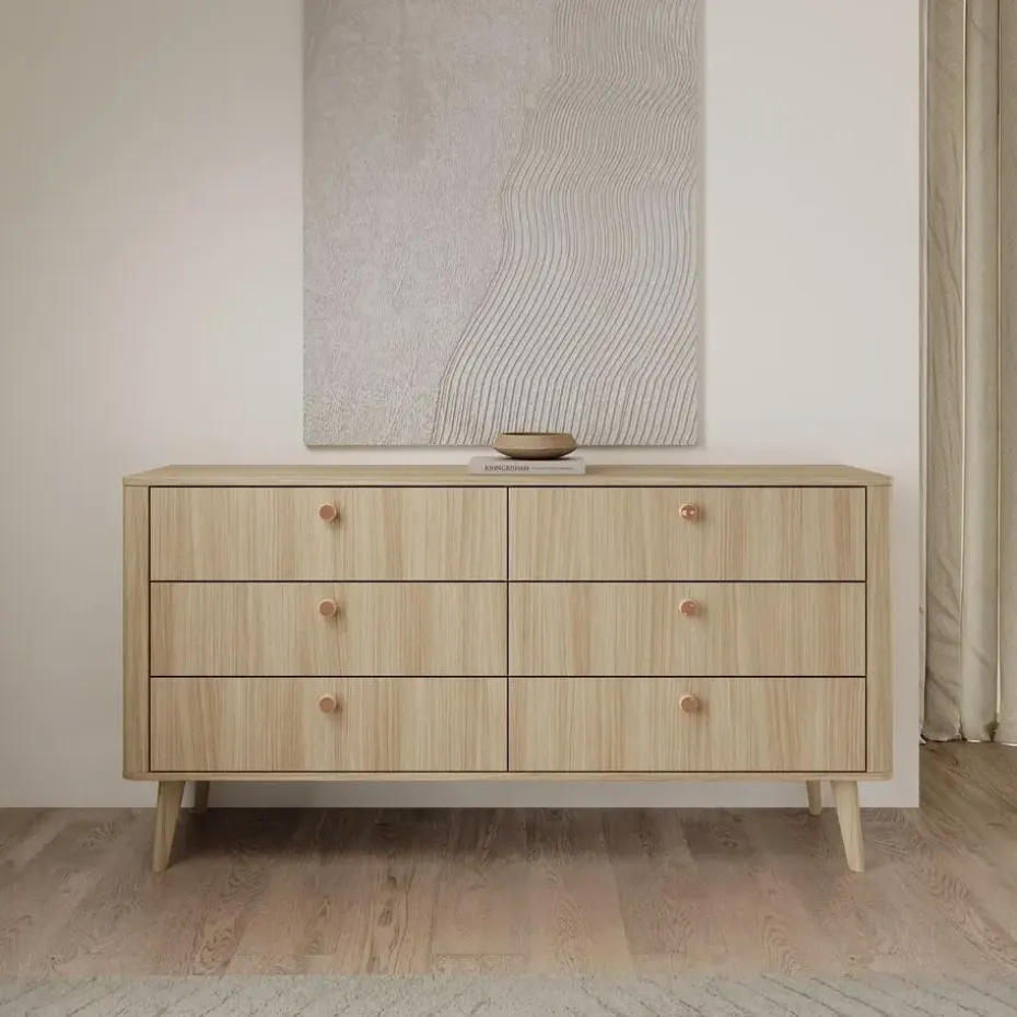 Meubella - Voorne - Ladekast met 6 lades - Eiken - 163x38x83 cm