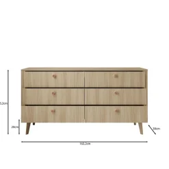 Meubella - Voorne - Ladekast met 6 lades - Eiken - 163x38x83 cm