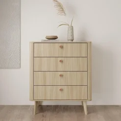 Meubella - Voorne - Ladekast 4 lades - Eiken - 88x38x103 cm