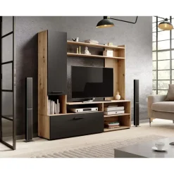 Meubella - Wandmeubel Bridge - Eiken - Zwart