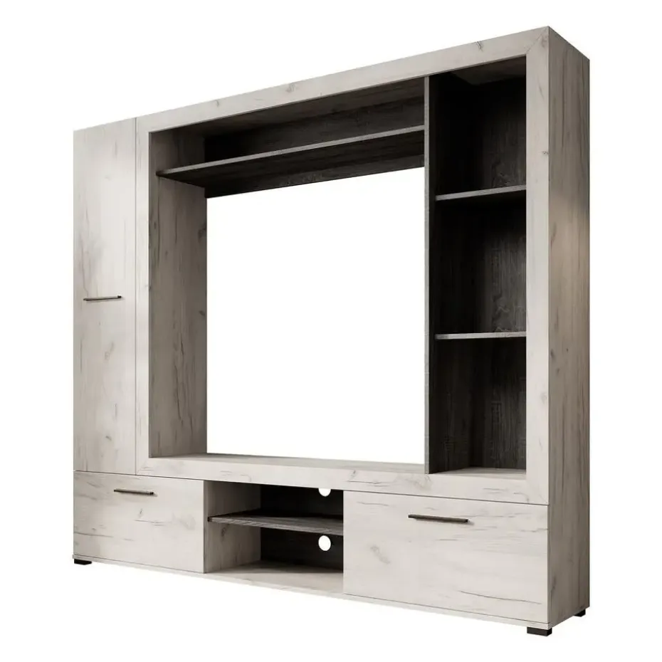 Meubella - Wandmeubel Loni - Wit eiken - Zwart eiken