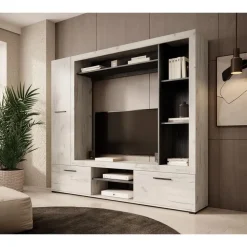 Meubella - Wandmeubel Loni - Wit eiken - Zwart eiken