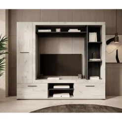 Meubella - Wandmeubel Loni - Wit eiken - Zwart eiken