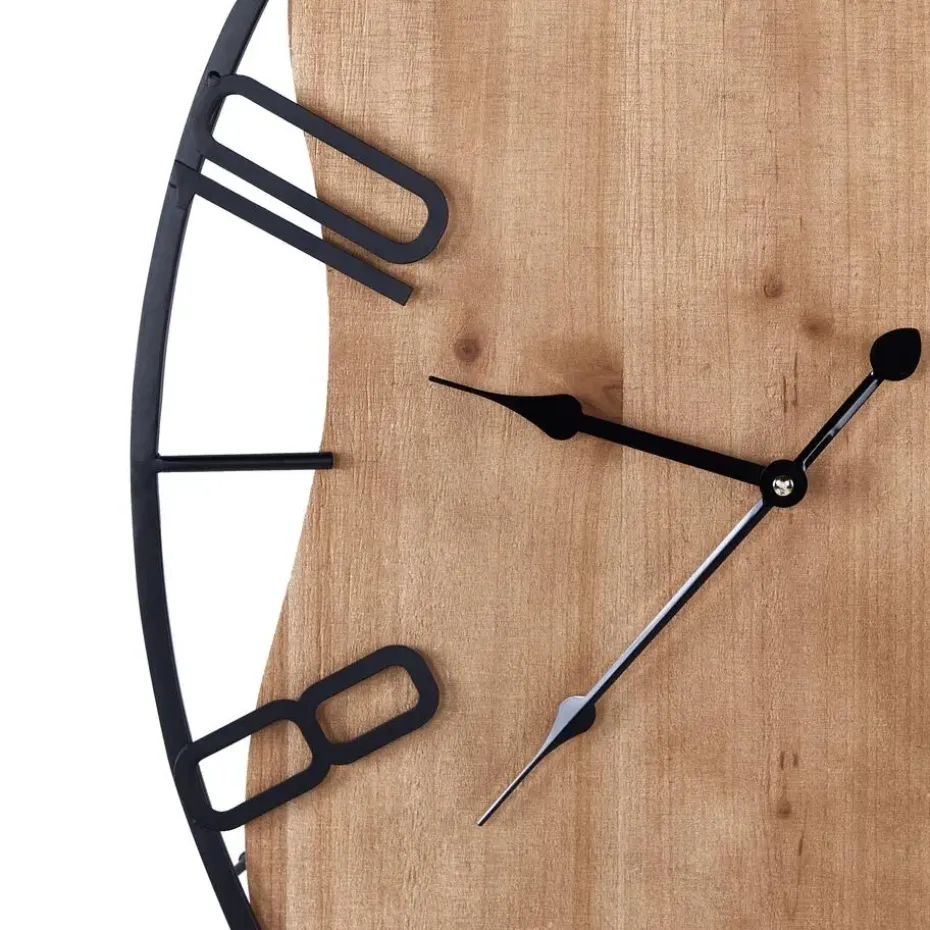 MEYNES - Wandklok - Lichthout/Zwart - Ijzer