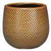 Mica Decorations Bloempot - okergeel - keramiek - ribbel - 14 x 12 cm