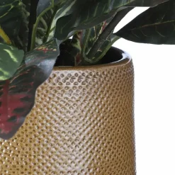 Mica Decorations Bloempot - okergeel - keramiek - ribbel - 14 x 12 cm