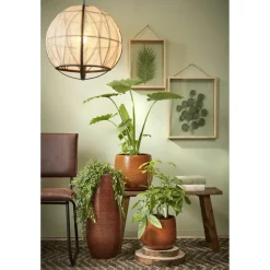 Mica Decorations Bloempot - okergeel - keramiek - ribbel - 14 x 12 cm