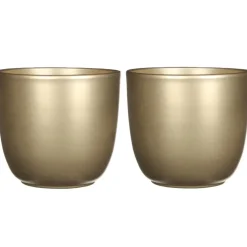 Mica Decorations Bloempot - goud - glanzend - keramiek - 19 x 18 cm