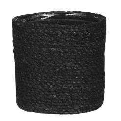 Mica Decorations Bloempot - rotan - zwart - jute - 14 x 14 cm