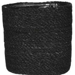 Mica Decorations Bloempot - rotan - zwart - jute - 18 x 18 cm