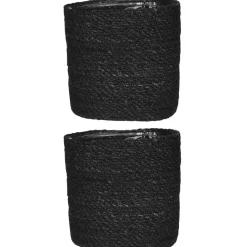 Mica Decorations Bloempot - rotan - zwart - jute - 18 x 18 cm