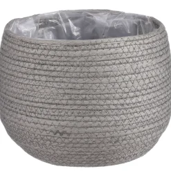 Mica Decorations Bloempot - rotan - grijs - jute - 22 x 19 cm