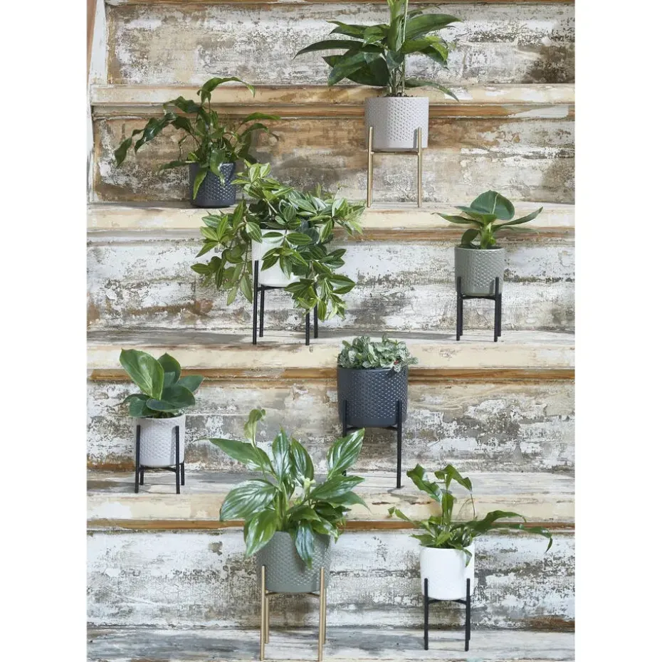 Mica Decorations Bloempot - wit relief keramiek - 17 x19 cm