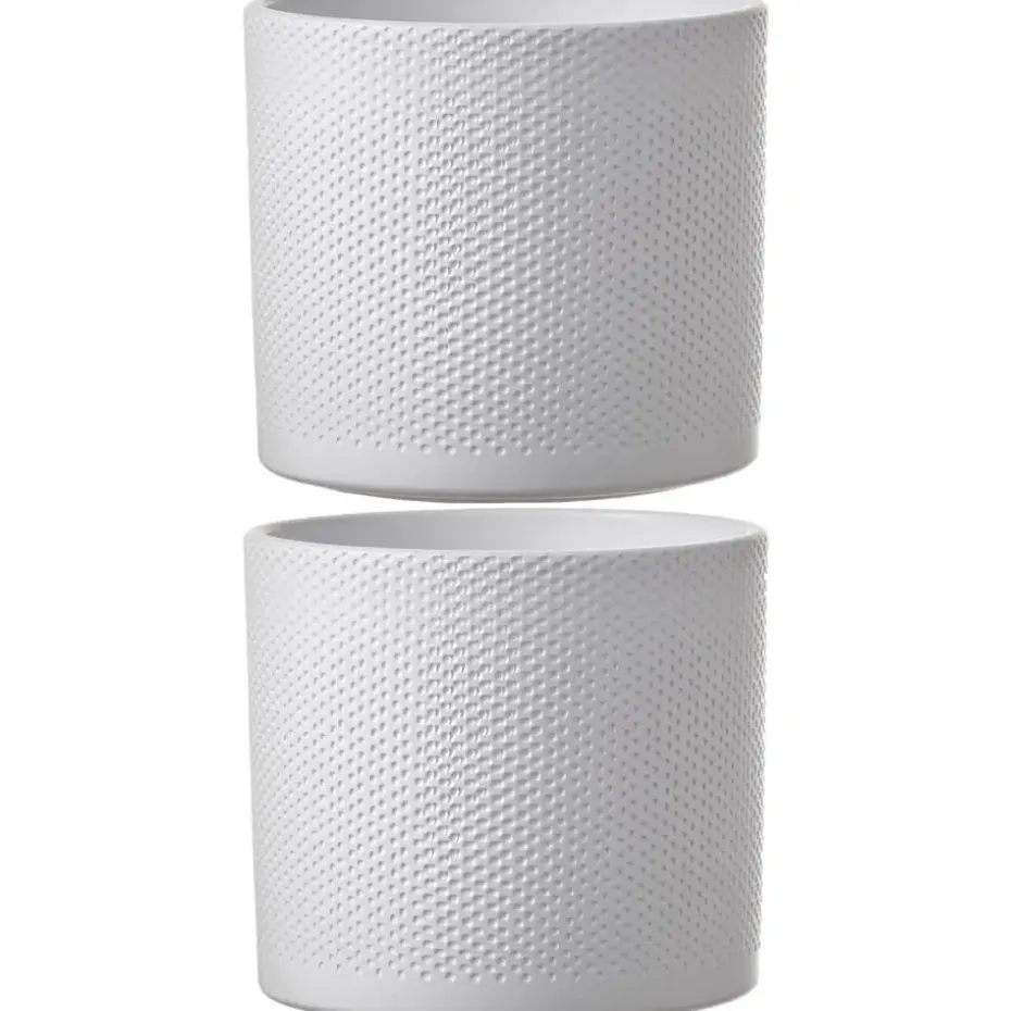 Mica Decorations Bloempot - wit relief keramiek - 17 x19 cm