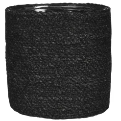 Mica Decorations Bloempot - rotan - zwart - jute - 20 x 20 cm