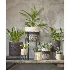 Mica Decorations Bloempot - rotan - zwart - jute - 20 x 20 cm