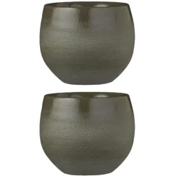 Mica Decorations Bloempot - donkergroen - keramiek - 16 x 13 cm