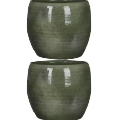 Mica Decorations Bloempot - glanzend groen - keramiek - 20 x 18 cm