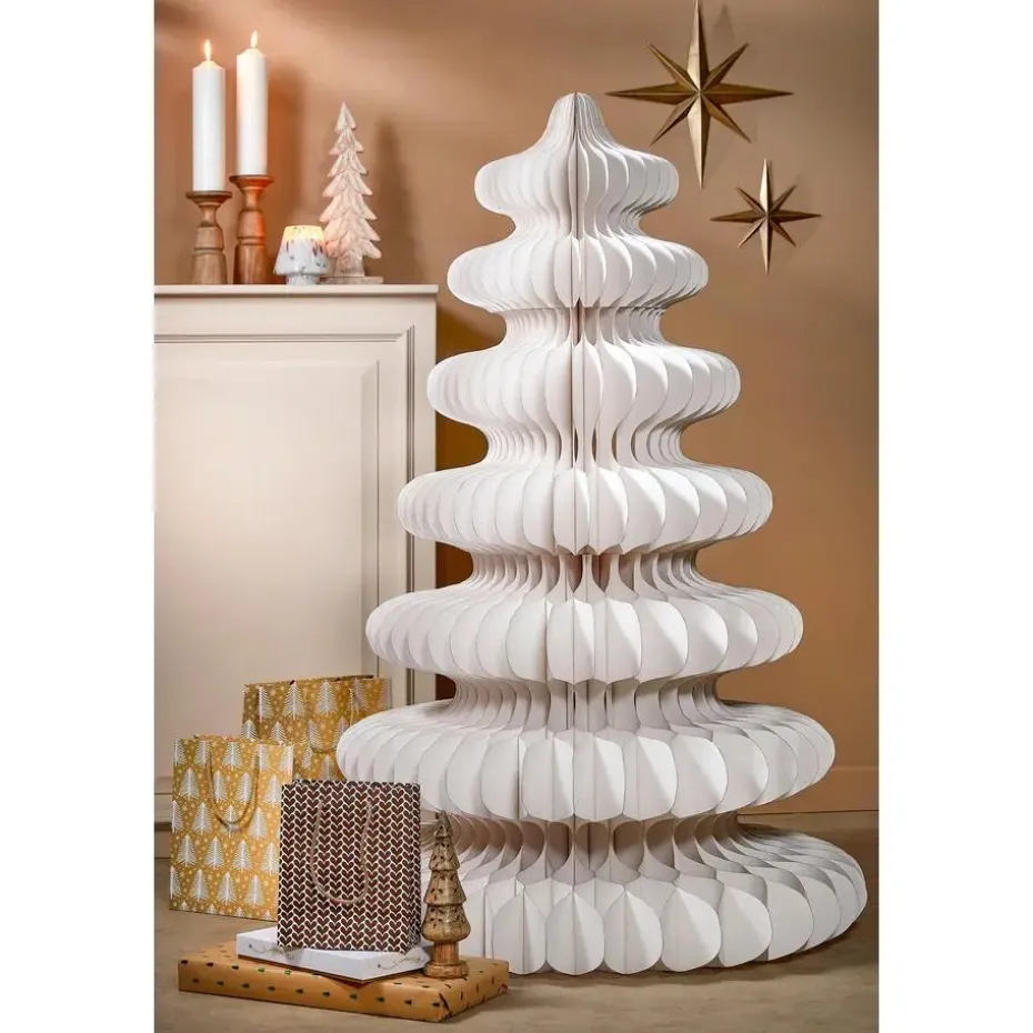 Mica Decorations Decoratie Kerstboom - H153 x Ø104 cm - Papier - Wit
