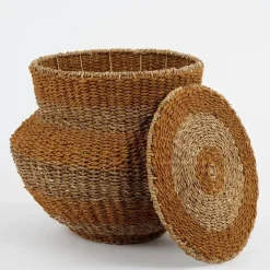Mica Decorations Opbergmand met Deksel - H48 x Ø55 cm - Jute - Geel