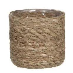 Mica Decorations Plantenpot - rotan - bruin - plantenmand - 12 x 12 cm