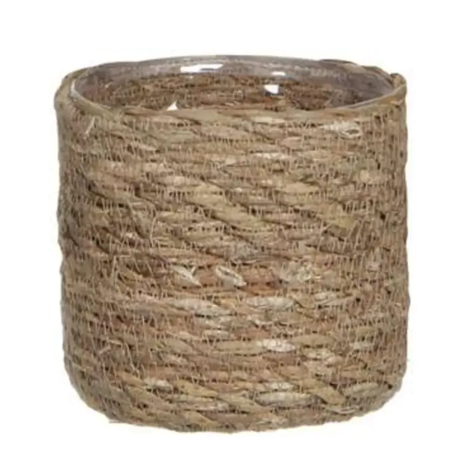 Mica Decorations Plantenpot - rotan - bruin - plantenmand - 12 x 12 cm