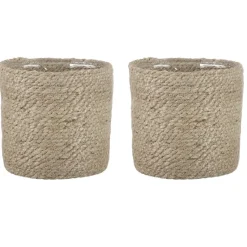 Mica Decorations Plantenpot - rotan - bruin - plantenmand - 16 x 16 cm