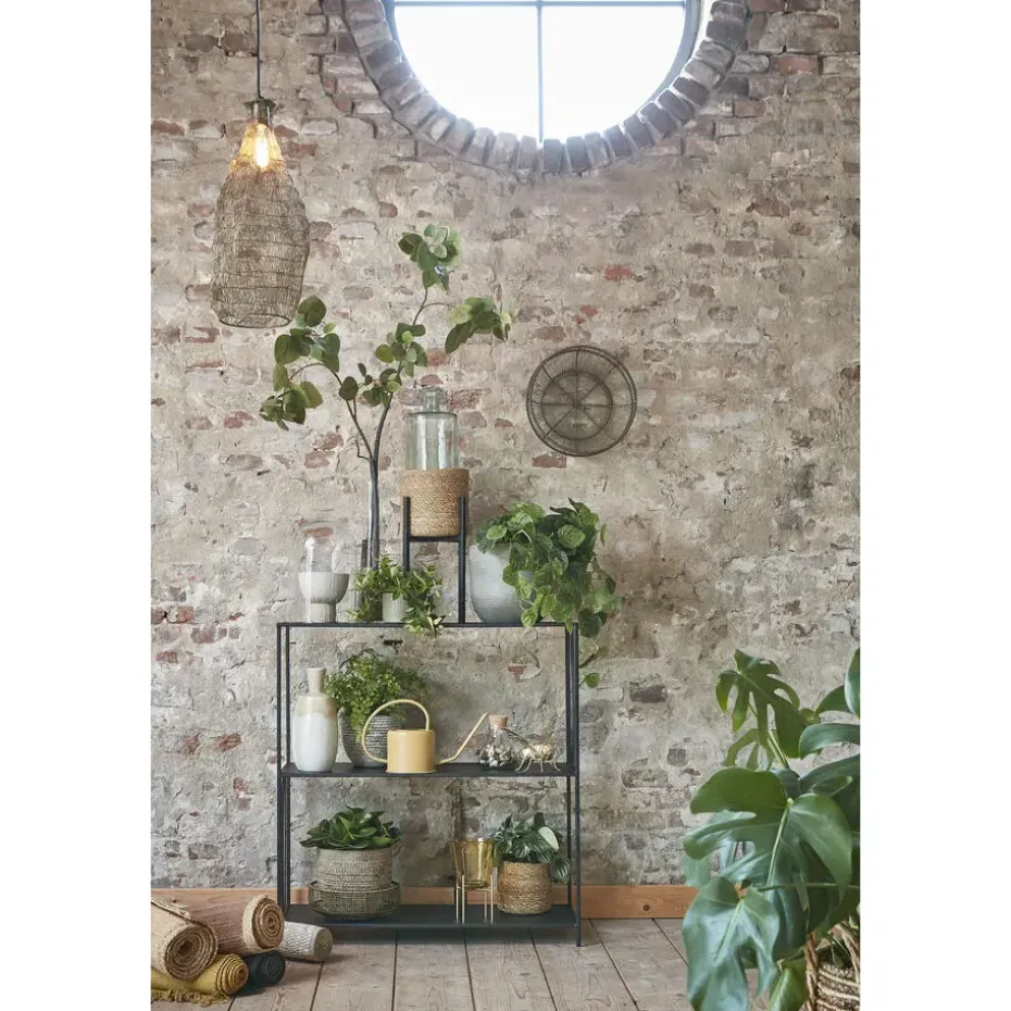 Mica Decorations Plantenpot - rotan - bruin - plantenmand - 18 x 18 cm