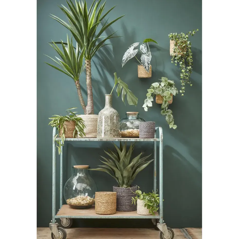 Mica Decorations Plantenpot - rotan - bruin - plantenmand - 18 x 18 cm