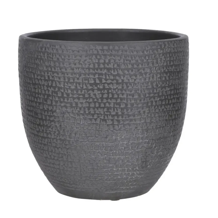 Mica Decorations Plantenpot - terra -zwart/grijs flakes -24x22 cm