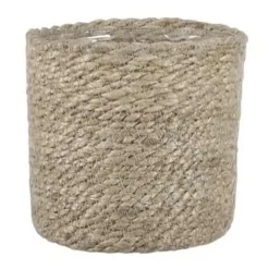 Mica Decorations Plantenpot - rotan - bruin - plantenmand - 14 x 14 cm