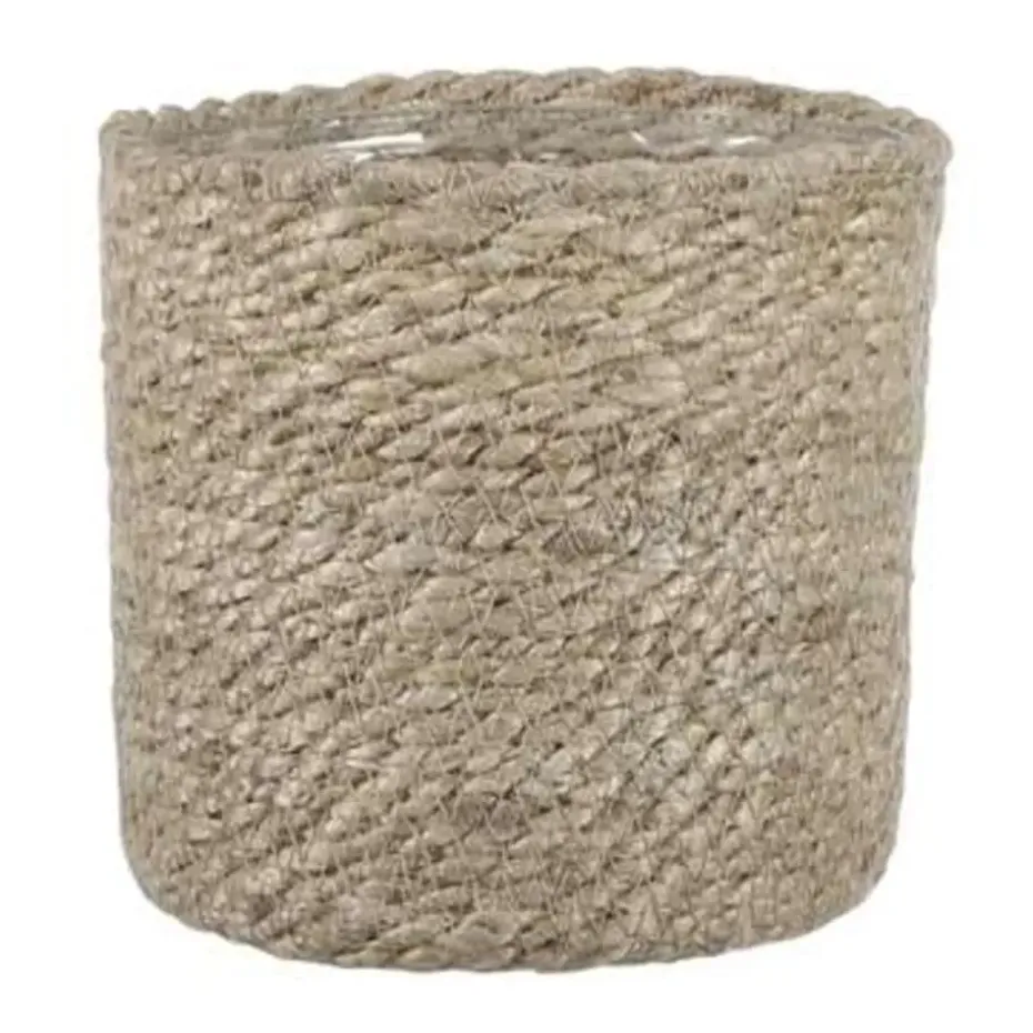 Mica Decorations Plantenpot - rotan - bruin - plantenmand - 14 x 14 cm