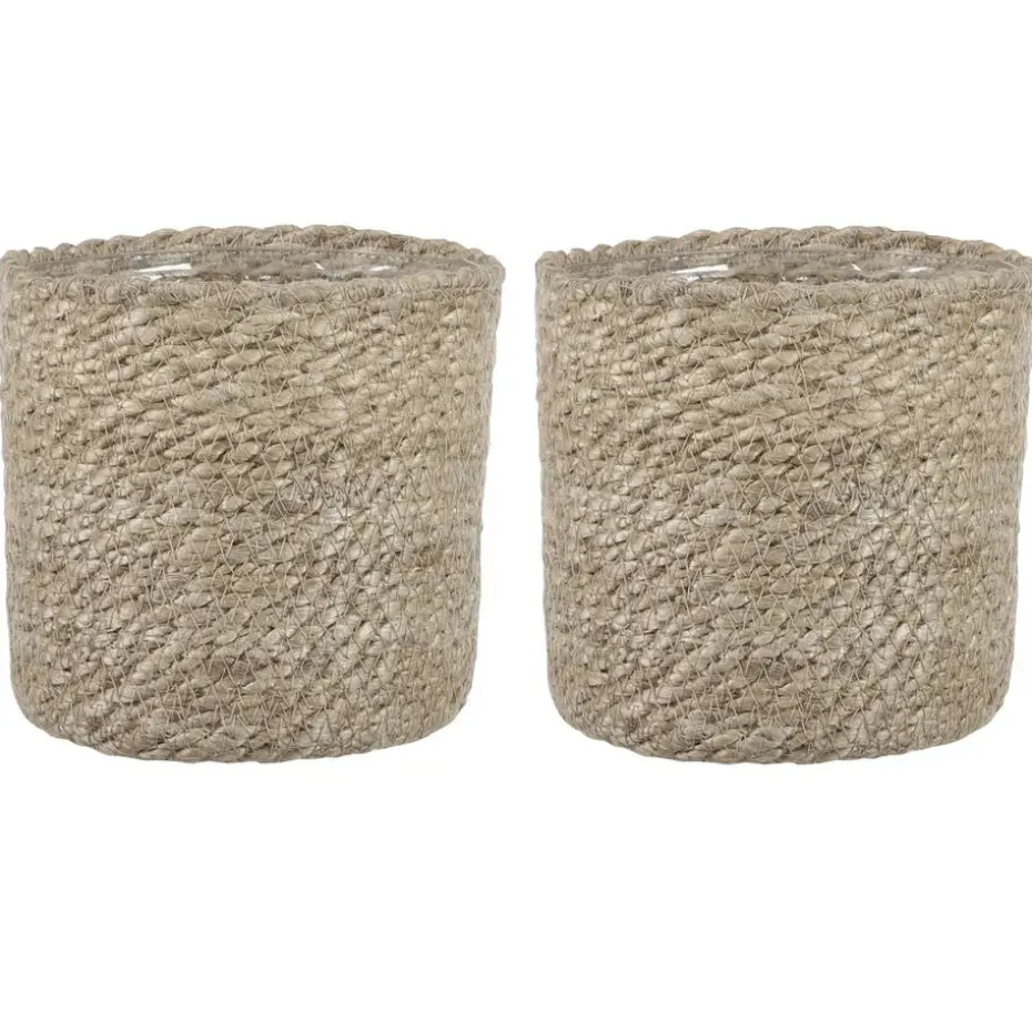 Mica Decorations Plantenpot - rotan - bruin - plantenmand - 14 x 14 cm