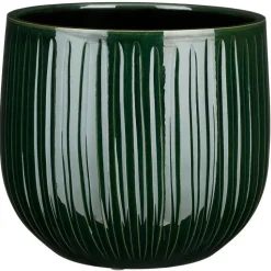 Mica Decorations Plantenpot - donkergroen - glans ribbel -27x25cm