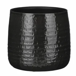 Mica Decorations Plantenpot/bloempot - Keramiek zwart - D24/H21 cm