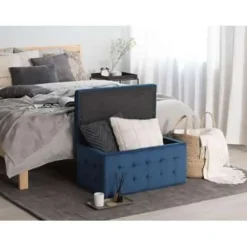 MICHIGAN - Ottomaan - Donkerblauw - Fluweel