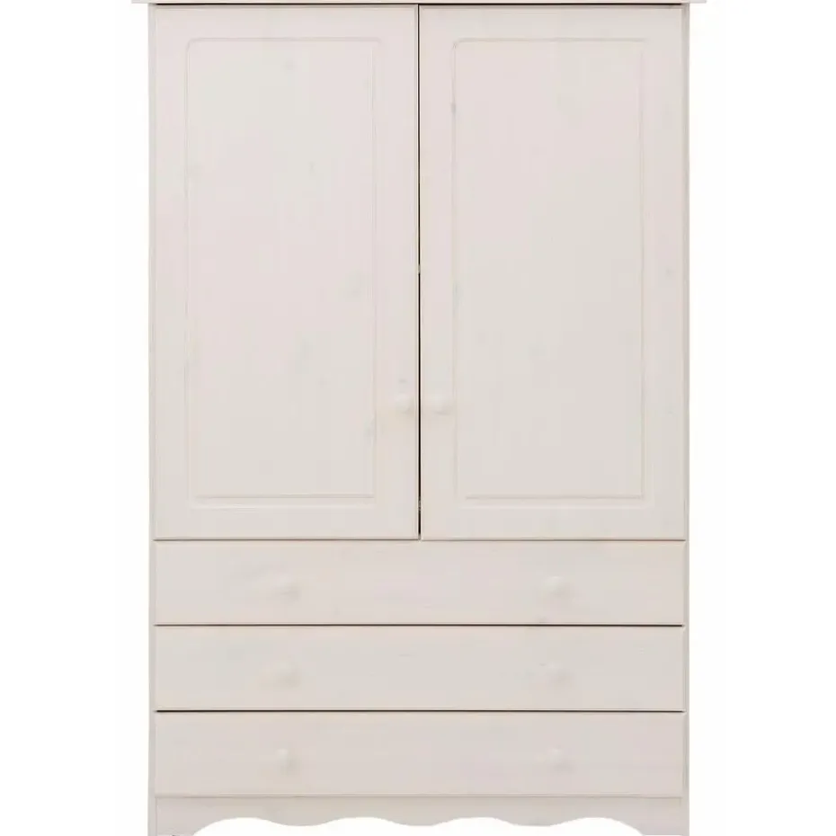 Minik - Kledingkast met 2 deuren en 3 laden en wit grenen